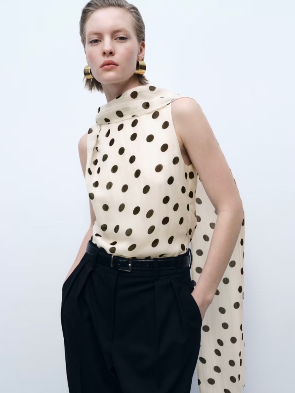 Mango Polka Dot Top with scarf like